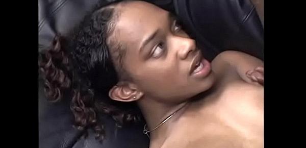  Perky tit young hairy bush black girl Queen Black Cat loves a hard anal fuck from massive dick